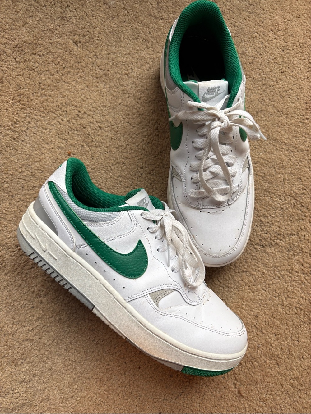 Nike White Sneakers with Green Mesh Lining